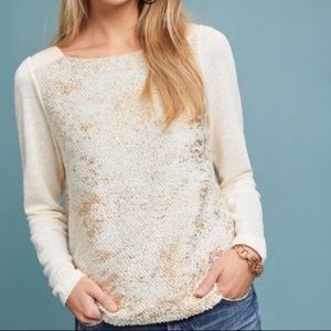 Anthropologie Akemi + Kin Gold Leaf Sweater Sz Sm